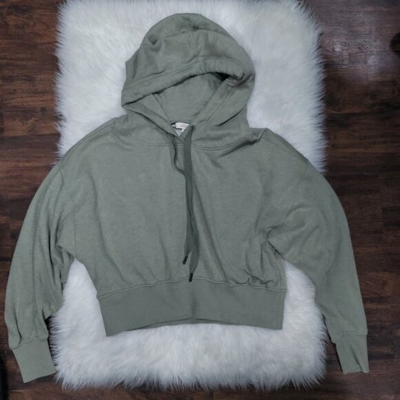 Dorothee Schumacher Cropped Sage Green Hoodie With Drawstring & Ribbed Cuffs S - Picture 2 of 12